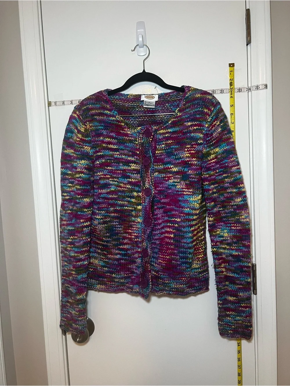 Vintage Talbots Multicolor Knit Cardigan in Purple, Green, Blue & Yellow Thick